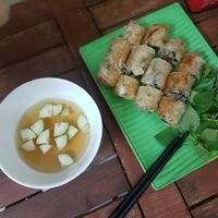 Spring rolls with cucumber sauce at Bao An Vegan (formerly Vegan Banhmi) in Hanoi