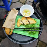 Protein banh mi (there wasn't much on it) & pillow donut (amazing). at Bao An Vegan (formerly Vegan Banhmi) in Hanoi