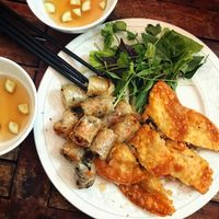 Spring rolls (4 serves) and pillow dumplings (2 serves) at Bao An Vegan (formerly Vegan Banhmi) in Hanoi