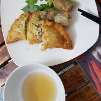 pillow donut and fried springroll at Bao An Vegan (formerly Vegan Banhmi) in Hanoi