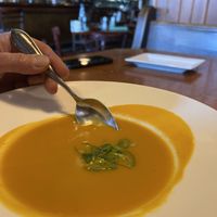 Organic sweet potato soupp  at Aroma Thyme Bistro in Ellenville