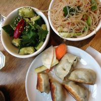 dumplings with salad at mamalan - Brixton in South West London