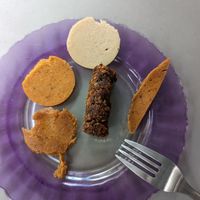 Plate for tasting the sausages at Vege Fino Za Sve in Zagreb