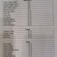 Menu 10/2024 at Udupi Cafe in Tempe