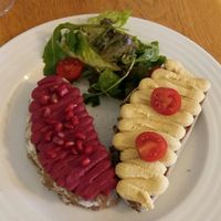 Hummus and beetroot spread sandwich at Mondieu - Panska in Bratislava