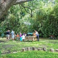 Large outdoor seating area at Natural Living Food Co-op and Cafe in League City