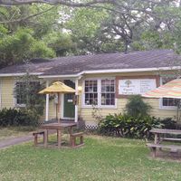 Store front with additional outdoor seating area is bike commute friendly. at Natural Living Food Co-op and Cafe in League City