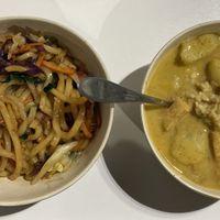 Udon noodles and yellow curry with brown rice. at Oki Momo in San Luis Obispo