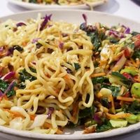 this is why I love taking pictures of vegan food- so colorful! yakisoba noodles and the Thai peanut chopped salad at Oki Momo in San Luis Obispo