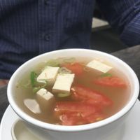 Tomato Soup with chinese pickled vegetables (M21) at Sampan in Frankfurt