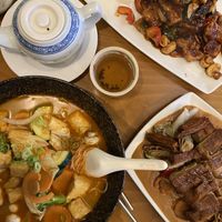 Tom Yam Suppe, Jasmintee und Veganer Oktopus  at Sampan in Frankfurt