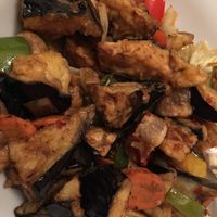 Gemischtes Gemüse mit panierter Aubergine  at Sampan in Frankfurt