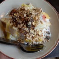 Museli with fruit and coconut cream at FatCat in Pai