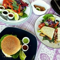 Vegan Mushroom Burger + Grilled vegetables + Vegetable Sandwich  at FatCat in Pai