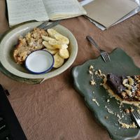 Banana bread and half eaten avocado chocolate tart at FatCat in Pai