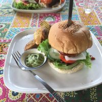 Burger and chips  at FatCat in Pai