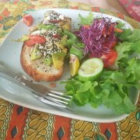 Avocado on homemade bread at FatCat in Pai