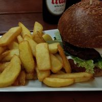 Vegan burger with fries and homemade vegan mayonnaise at Casbah in Siegburg