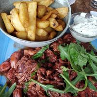 Pulled bbq jackfruit with fries and homemade vegan mint mayonnaise  at Casbah in Siegburg