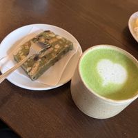 Matcha latte and matcha block  at Retro in Gdansk