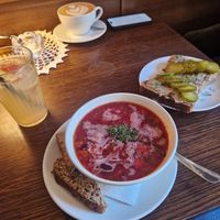Borscht and sandwich, as other reviews have said, the sandwich tastes a lot better than it looks! at Retro in Gdansk