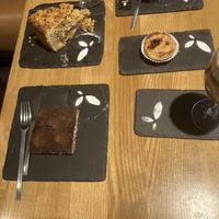 Rhubarb crumble cake, peanut slice and pastel de nata  at daTerra - Baixa in Porto