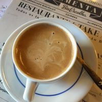 Espresso with almond milk at Bioescolha in Coimbra