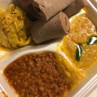 Red lentils, split peas, cabbage. Different flavors and mostly turmeric, ginger and garlic. I love it.  at Queen of Sheeba in West Palm Beach