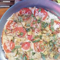 White pizza with 4 types of vegan cheese and pineapple at Big Kahuna's Pizza in Honolulu