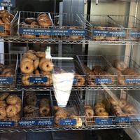 Vegan bagel options, if you zoom in you’ll see it says “vegan” on the bottom right of each name tag at Blazing Bagels in Bellevue