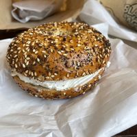 “Everything” with cream cheese  at Blazing Bagels in Bellevue