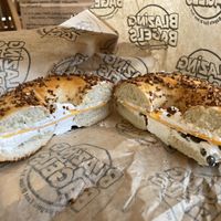Garlic with cream cheese, capers, and cheddar   at Blazing Bagels in Bellevue