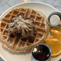 Chick’n and waffles   at Cafe Gratitude in San Diego