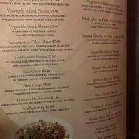 Vegan menu selections  at The Nizam's in Egg Harbor
