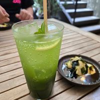 Matcha mint cooler with amuse bouche at Brown Rice ブラウンライス in Tokyo