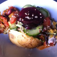 baked potato with everything on the top (Kumpira) at Veganerie in Dusseldorf