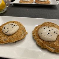 Starter for meal of day. Savoury pancakes  at Bambú in Vigo