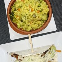 Menu of the day: Paella + Fajita (vegetables, seitan, guacamole, vegan cheese)  at Bambú in Vigo
