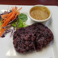 Delicious appetizer. Purple sticky rice with peanut sauce. at Na-Ha-Thai's Kitchen in Guelph