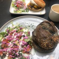 Lunch: Brie burger and egg sandwich at Väcka in Barcelona