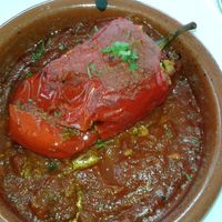 Stuffed Pepper with rice and mushrooms in tasty tomato sauce at Svarog in Guardamar Del Segura