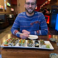 The roll furthest to the left is wrapped in a barbecue skin of some kind that makes the roll taste like a BLT. Crazy! at Blue Sushi Sake Grill in Denver