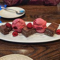vegan raspberry sorbet with nutella like chocolate  at Blue Sushi Sake Grill in Denver