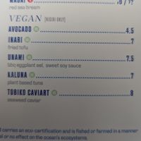 updated vegan nigiri menu as of August 10, 2025 at Blue Sushi Sake Grill in Denver