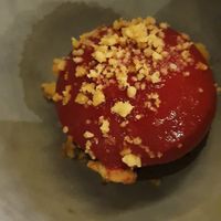 vegan cake with strawberry topping dessert at TIAN Bistro am Spittelberg in Vienna