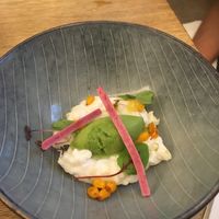 Vegan coconut rice pudding with basil herb ice cream at TIAN Bistro am Spittelberg in Vienna