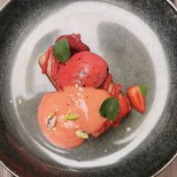 Chocolat and strawberry dessert at TIAN Bistro am Spittelberg in Vienna