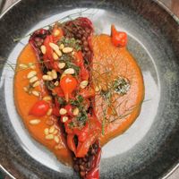 Delicious main with roasted pepper, pine nuts and lentils at TIAN Bistro am Spittelberg in Vienna