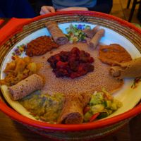 The amazing veg combination dish - a must try! at Little Ethiopia in Antwerpen