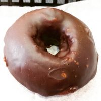 Good old chocolate-frosted cake donut. at Zombee Donuts & Bakeshop in Fullerton